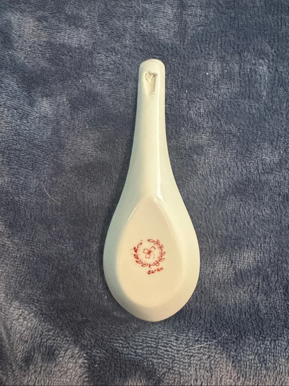 White Ceramic Chinese Soup Spoon with Pink Floral Accent